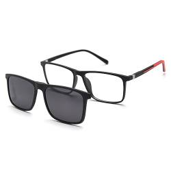 kachawoo Magnetische Clip-on Sonnenbrille Polarisierte Quadratische Sonnenbrille Männer Frauen Fahren Brillen (black red frame) von kachawoo