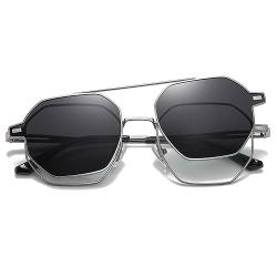 kachawoo Magnetische Gläser Polarisierte Clip-on Sonnenbrille für Männer Frauen UV400 Metall Polygon Brillen Mode (gun with gray) von kachawoo