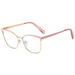 kachawoo Metallrahmen-Brille Cat Eye Gold Legs Clear Lens Eyewear Damen Anti-Blaulicht-Blockierbrille für Computer Office Lady (pink gold frame) von kachawoo