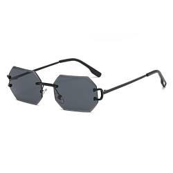 kachawoo Octagon Randlose Sonnenbrille für Männer Frauen Polygon Rahmenlose Sonnenbrille Uv400 Gold Metallbeine Brille Unisex für Partyurlaub (full black) von kachawoo