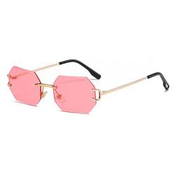 kachawoo Octagon Randlose Sonnenbrille für Männer Frauen Polygon Rahmenlose Sonnenbrille Uv400 Gold Metallbeine Brille Unisex für Partyurlaub (gold with pink) von kachawoo