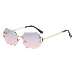 kachawoo Octagon Randlose Sonnenbrille für Männer Frauen Polygon Rahmenlose Sonnenbrille Uv400 Gold Metallbeine Brille Unisex für Partyurlaub (grey pink lens) von kachawoo