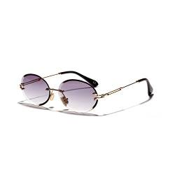 kachawoo Ovale randlose Sonnenbrille Kleine Mode Sonnenbrille für Frauen Mädchen Rahmenlose Runde Brillen mit Metall Gold Beine (grey lens) von kachawoo