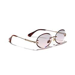 kachawoo Ovale randlose Sonnenbrille Kleine Mode Sonnenbrille für Frauen Mädchen Rahmenlose Runde Brillen mit Metall Gold Beine (grey pink lens) von kachawoo