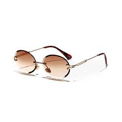 kachawoo Ovale randlose Sonnenbrille Kleine Mode Sonnenbrille für Frauen Mädchen Rahmenlose Runde Brillen mit Metall Gold Beine (tranparent tee lens) von kachawoo