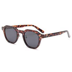 kachawoo Polarisierte Sonnenbrille Frauen TR90 Rahmen Sonnenbrille Polygon Männer Retro Gläser (leopard with gray) von kachawoo