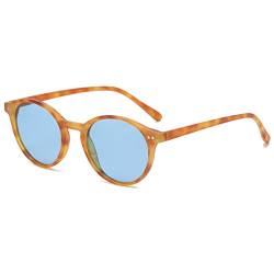 kachawoo Polarisierte Sonnenbrille Retro Runde Sonnenbrille Für Männer Frauen UV-Schutz Trendy Eyewear (yellow pattern blue) von kachawoo