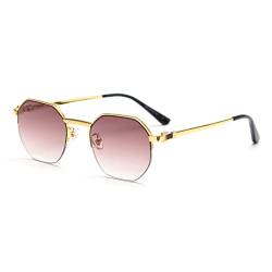 kachawoo Polygon Gradient Lens Sonnenbrille für Damen Halbrahmen Metall Vintage Sonnenbrille Achteckig Brand Design Eyewear UV400 Schutz (gold with brown) von kachawoo