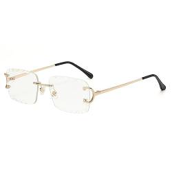 kachawoo Rahmenlose Rechteck Sonnenbrille Randlose Sonnenbrille mit gravierten Kanten Braun Blau Grau Sonnenschirme Unisex (gold with clear) von kachawoo