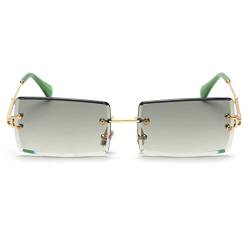 kachawoo Rahmenlose Sonnenbrille Damen Randlose Quadratische Rechteckige Sonnenbrille für Mädchen Weihnachtsgeschenke (Gold with green) von kachawoo