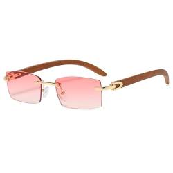 kachawoo Rahmenlose Sonnenbrille Randlose Damenmode Sonnenbrille mit Holzimitat Beinen Blau Grün Uv400 Linse Rechteck Sonnenschutz Herren (pink lens) von kachawoo