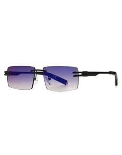 kachawoo Randlose Herren-Sonnenbrille mit Verlaufslinsen, Retro-Rechteck-Sonnenbrille für Männer und Frauen, rahmenlose Brille, modisches Markendesign (black leg dark blue lens) von kachawoo