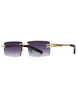 kachawoo Randlose Herren-Sonnenbrille mit Verlaufslinsen, Retro-Rechteck-Sonnenbrille für Männer und Frauen, rahmenlose Brille, modisches Markendesign (gold with grey) von kachawoo