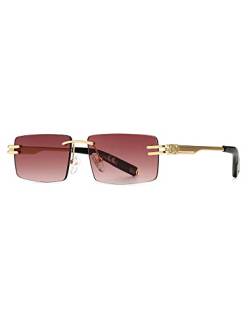kachawoo Randlose Herren-Sonnenbrille mit Verlaufslinsen, Retro-Rechteck-Sonnenbrille für Männer und Frauen, rahmenlose Brille, modisches Markendesign (gold with red) von kachawoo