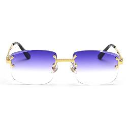 kachawoo Randlose Sonnenbrille Quadratische Farbverlauf Rahmenlose Brille Vintage Retro Brillen (blue purple lens) von kachawoo