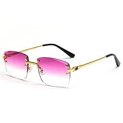 kachawoo Randlose Sonnenbrille Quadratische Farbverlauf Rahmenlose Brille Vintage Retro Brillen (gold with purple) von kachawoo