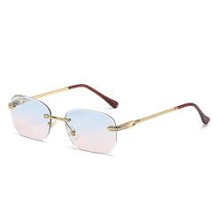 kachawoo Randlose geschnittene Sonnenbrille, kleine koreanische Art, Diamant-Strasssteine, Sonnenbrille, Luxussinn, Damenbrillen, Markendesign (blue pink lens) von kachawoo
