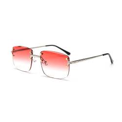 kachawoo Rimless Gradient Sonnenbrille Für Frauen Retro Quadrat Sonnenschirme Männer Mädchen Rahmenlose Gläser Mode Luxus Brillen (silver with red) von kachawoo