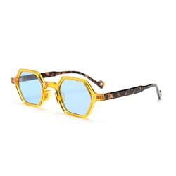 kachawoo Sechseckige polarisierte Retro-Sonnenbrille Promi-Influencer-Sonnenbrille für Street Snap Selfie Ins Trending Shades (yellow leopard blue) von kachawoo
