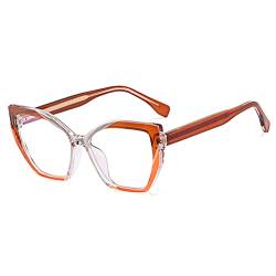 kachawoo TR90 Blue Light Blocking Gläser mit Frühlingsbein Cat Eye Polygon Bunte Rahmen Brillen Mode Rezept OL Eyewear (orange clear frame) von kachawoo