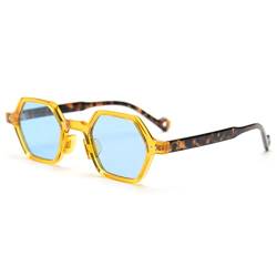 kachawoo TR90 Polarisierte Sonnenbrille Für Männer Frauen Hexagon Rahmen Brillen Retro Sonnenbrille Polygon (yellow leopard blue) von kachawoo
