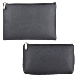 kamumanni Make-up-Tasche, 2er-Set, kleine Make-up-Tasche mit Reißverschluss, tragbare Kosmetiktasche für Reisen, PU-Leder, Beauty-Tasche für Damen, Schwarzes Kunstleder, A+B, Classic von kamumanni