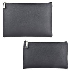 kamumanni Make-up-Tasche, 2er-Set, kleine Make-up-Tasche mit Reißverschluss, tragbare Kosmetiktasche für Reisen, PU-Leder, Beauty-Tasche für Damen, Schwarzes Kunstleder, A+C, Classic von kamumanni