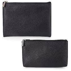 kamumanni Make-up-Tasche, 2er-Set, kleine Make-up-Tasche mit Reißverschluss, tragbare Kosmetiktasche für Reisen, PU-Leder Beauty-Tasche für Frauen, Schwarz, A+B, Classic von kamumanni