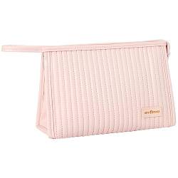 kamumanni Make-up-Tasche für Frauen, große Reißverschlusstasche für den täglichen Gebrauch, flache Unterseite, PU-Leder, Kosmetiktasche, Hautpflege-Tasche mit Netztaschen, Make-up-Clutch für von kamumanni