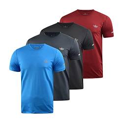 Herren Sport-T-Shirt, atmungsaktiv, kurzärmelig, für den Sport, kühl, trocken, Lauf-Top, schnell trocknend, Stretch-Top, 4 Stück, Mix 2, L von kandor