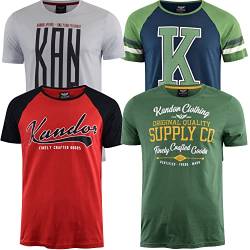 kandor T Shirt Herren - 4er Pack, Grafik T-Shirts für Männer, 100% Baumwolle Rundhals T-Shirt mit Druck, Sommer Herren-T-Shirt Set, Casual Stylische Tshirts, Doza Flores, L von kandor