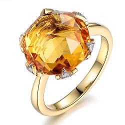 Selten7.8ct natürlich Citrin Ring mit Südafrika Diamants of 5 Punkte Edelstein 14K (585) Solide Gelbgold Verlobungsringe Jahrestag Rings für Damen von kardy