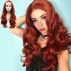 Aquaman Princess Mera Frauen Kupfer rot Lace Front Perücken synthetische leimlose lange wellenförmige freie Teil halbe Hand gebunden Ersatz volle Perücken für Halloween hitzebeständige Faser Haar 24 von karissa Hair