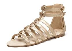 katliu Damen Römersandalen Bequeme Flach Sommer Leder Bohemian Strand Sandalen Gold 36 von katliu