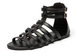 katliu Riemchensandalen Damen Flach Sandalen Bequeme Sommer Römersandalen Leder Bohemian Strand Sandals Schwarz Gr.37 von katliu