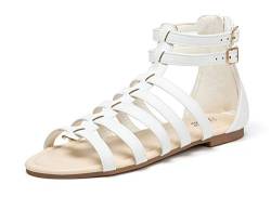 katliu Sommer Damen Bequeme Römersandalen Frauen Flach Elegant Riemchen Sandalen Weiß 37 von katliu