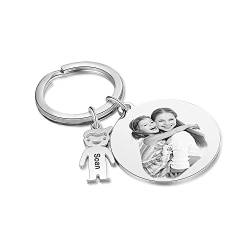 Kaululu Personalisierte Schlüsselanhänger mit Namen Foto Gravur Edelstahl 1 Jungen Mädchen Puppe Anhänger Kindername auf dem Schlüsselanhänger Geschenk für Damen/Herren von kaululu