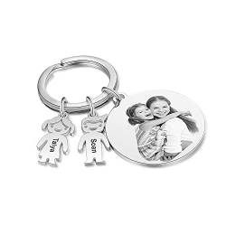 Kaululu Personalisierte Schlüsselanhänger mit Namen Foto Gravur Edelstahl 2 Jungen Mädchen Puppe Anhänger Kindername auf dem Schlüsselanhänger Geschenk für Damen/Herren von kaululu