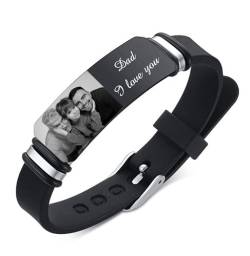 kaululu Personalisiert Armband für Herren Armbander mit Foto Namen Gravur Mesh Silicone Armband Schwarz Geschenke für Vatertag/Valentinstag/Geburtstag/Weihnachten von kaululu