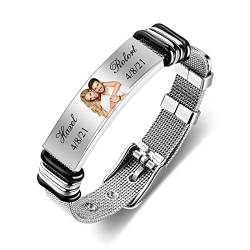 kaululu Personalisierte Armbänder mit Gravur Namen Foto Schmuck Herren Damen Paare Armband Edelstahl für Männer & Frauen Geschenk für Weihnachten Vatertag Geburtstag(Bunt Silber) von kaululu