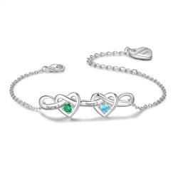 kaululu Personalisierte Damen Armband mit Gravur Namen Herz Armband mit Geburtssteinen für Mama Frau Oma Frauen Jewerly Geschenke Weihnachten Muttertag von kaululu