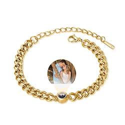 kaululu Personalisierte Foto Projektion Armband Einstellbare Benutzerdefinierte Paar Armbänder Schmuck Geburtstag Jahrestag Bestes Geschenk für Männer Frauen Freunde（Gold） von kaululu