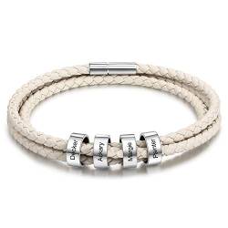 kaululu Personalisierte Herren Armbänder mit 2-5 Namen Gravur Beads Schwarz Leder Armbänder für Männer Frauen BFF Personalisierte Geschenke für Vatertag Weihnachten Geburtstag von kaululu