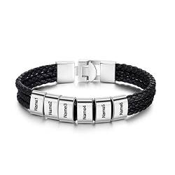 kaululu Personalisierte Herren Lederarmbänder mit 1-6 Namen Gravur Beads Edelstein Familie Herren Armbänder für Männer Frauen BFF Personalisie Geschenke von kaululu