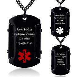 kaululu Personalisierte Homme Medical Dog Tag kette mit Gravur Namen Hundemarke Edelstahl Anhänger Halskette für Freundschaft BFF Männer kette Militär Gravur Schmuck (Red Logo) von kaululu