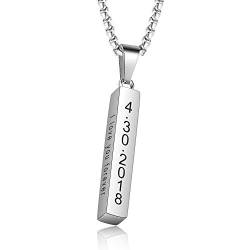 kaululu Personalisierte Kette mit Namen für Herren Damen Halsketten mit Gravur Edelstahl Bar Anhänger Namenskette für Paar Männer Frauen Geschenk für Valentinstag/Geburtstag/Königstag Silber#2 von kaululu