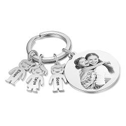 kaululu Personalisierte Schlüsselanhänger mit Namen Foto Gravur Edelstahl 3 Jungen Mädchen Puppe Anhänger Kindername auf dem Schlüsselanhänger Geschenk für Damen/Herren von kaululu