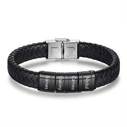 kaululu Personalisierte Schwarze Herren Lederarmbänder mit 1-6 Beads Familie Kinder Namen mit Gravur Herren Armbänder für Männer Papa Bff Personalisie Schmuck Geschenke von kaululu