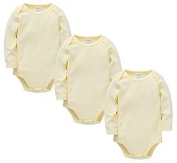 kavkas Langarm-Baby-Body für Jungen und Mädchen, Baumwollwesten, Unterhemden, Säugling, einfarbig, 3er-Pack (0-24 m), gelb, 92 von kavkas