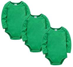 kavkas Langarm-Baby-Body für Jungen und Mädchen, Baumwollwesten, Unterhemden, Säugling, einfarbig, 3er-Pack (0-24 m), grün, 68 von kavkas